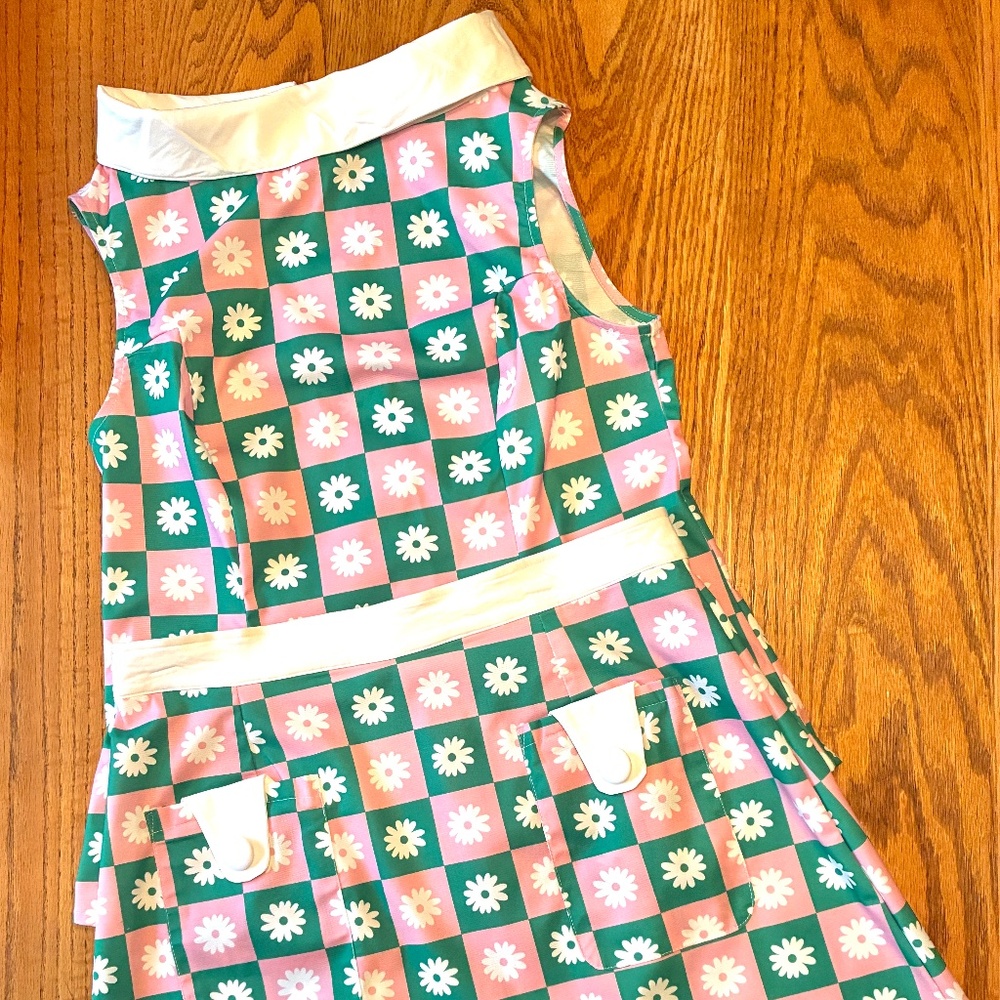 "Smal Parlour" (Unique Vintage)  top & skirt set, L, pink/green/white, NWOT